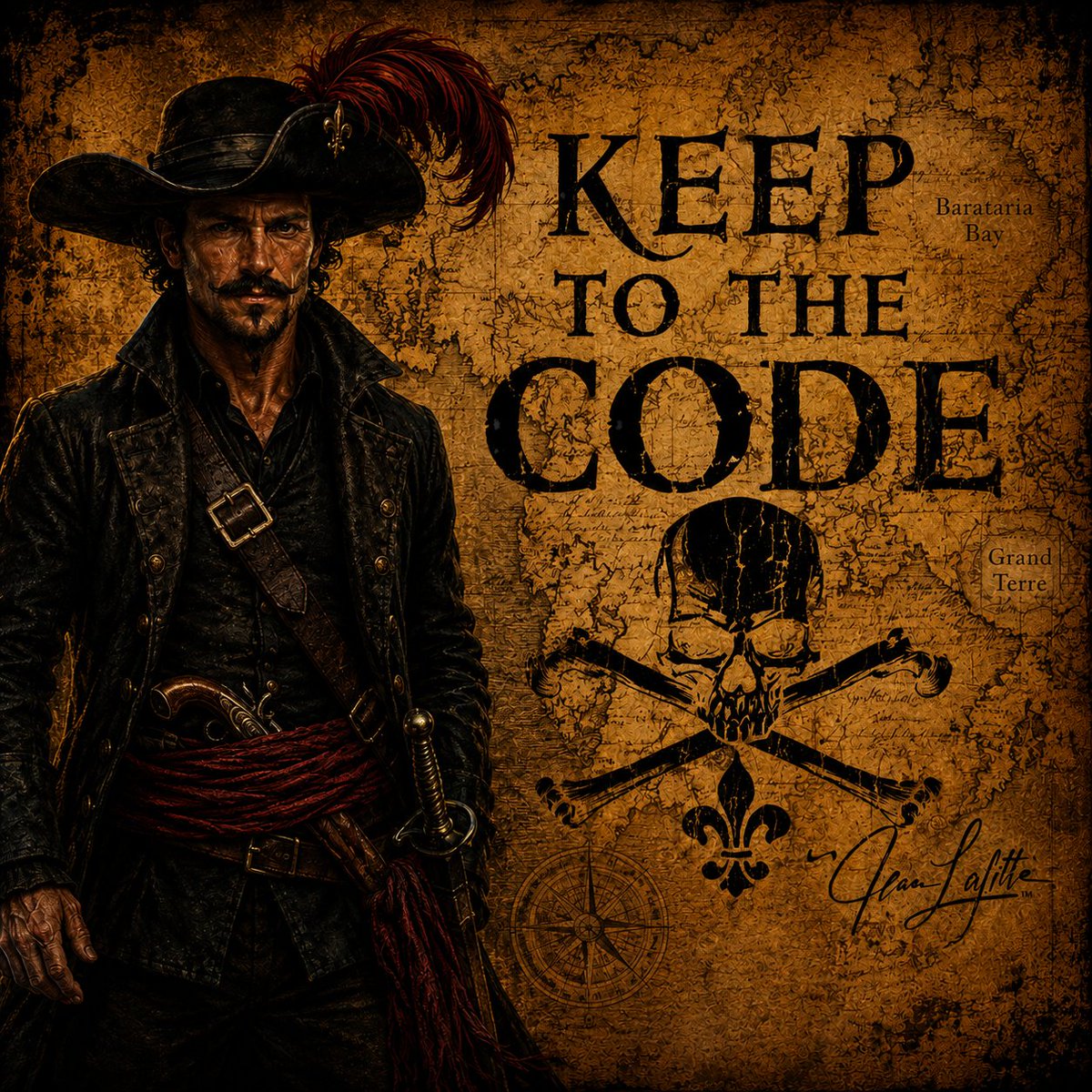 LafitteTrading's tweet photo. PIRATE UP! The Baratarians may have lived beyond the reach of governments, but they still lived by a code. Keep to the code.~Jean Lafitte.🏴‍☠️👑 #jeanlafitte #PirateKing #lafittetradingcompany #piratekingcoffee #frenchquarter https://t.co/hKNlicu1yX