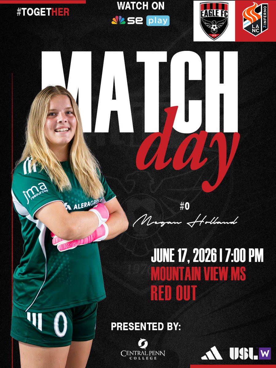 EagleFCWomen's tweet photo. 🔥WAKE UP!! IT’S MATCH DAY IN THE BURG!!!🔥

It's a clash of the Top 2 Teams in the @USLWLeague  Mid-Atlantic Division! 

📅 6.17.26
⏱  7:00 PM EST
🆚 Lancaster Inferno
🎟️ https://t.co/saNTWgK0ew

🎉 FREE admission for all Eagle FC Youth Players and Kids 9 &amp; Under. https://t.co/cldQJDyk6e