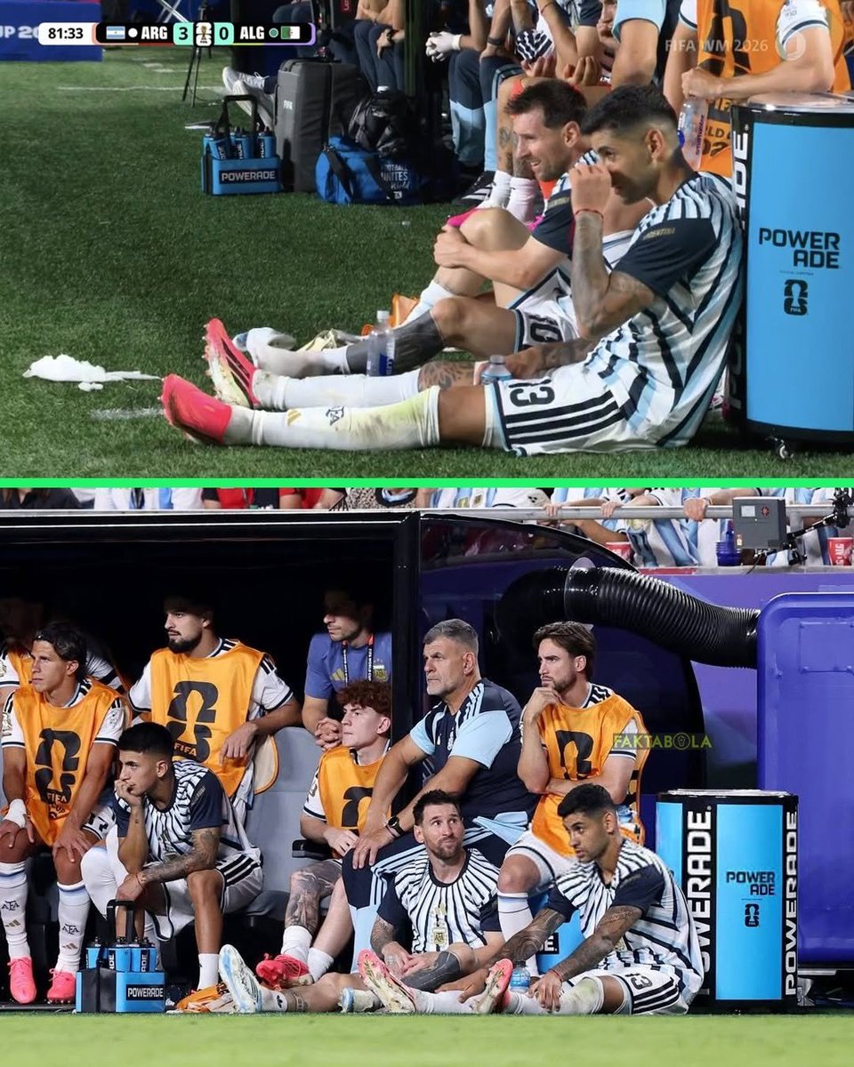 FaktaSepakbola's tweet photo. Setelah cetak hattrick, Leo Messi diganti menit 80'. Dan dengan santuy nya ia duduk selonjoran di tanah bareng Cuti Romero https://t.co/PBCl7kr5A4