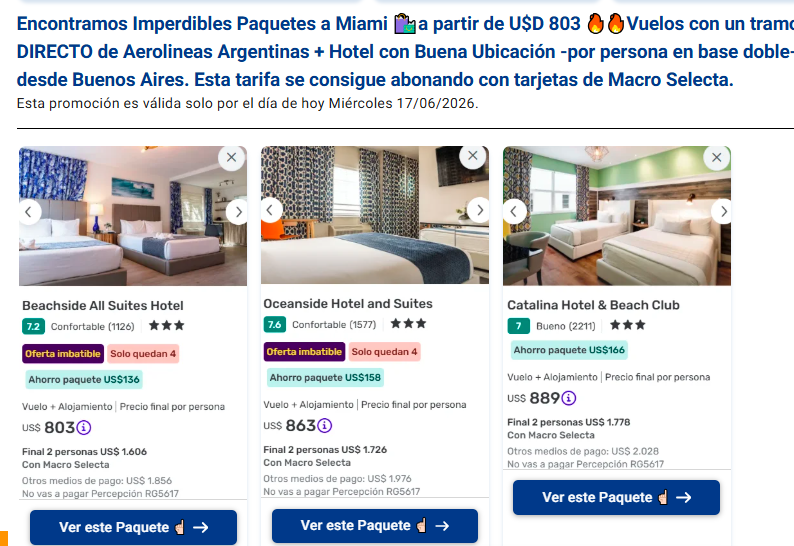 adrianratam's tweet photo. IMPERDIBLEEEE

Excelentes Paquetes a Miami 🛍️

🔥a partir de U$D 803 🔥🔥

Vuelos con un tramo DIRECTO de Aerolíneas Argentinas desde Buenos Aires + Hotel con Buena Ubicación -por persona en base doble- 

Más info acá👇👇👇

https://t.co/Bf8gCqwarE https://t.co/xHLDLzKsPN