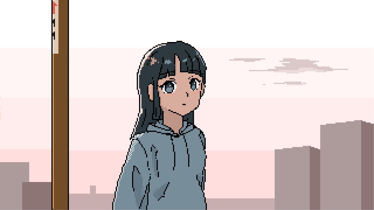 320×180 A Girl in the Twilight #pixelart #ドット絵