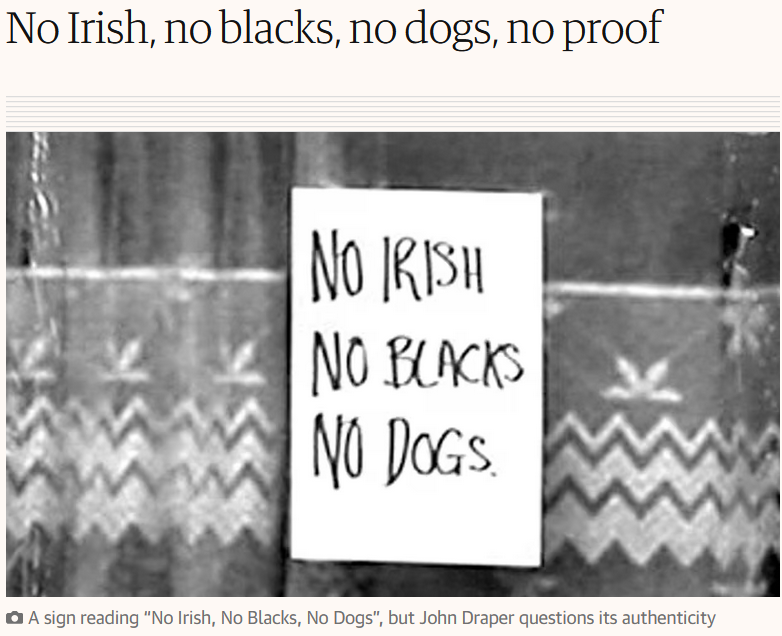 _Zojka's tweet photo. These signs literally never existed. They were invented by Irish activists at the Roger Casement Irish Centre in Islington in the late 1980s for an exhibition called “An Irish Experience”. Lammy is literally using fictional 'history' to enforce speech laws and thought crime. https://t.co/SVcIJExzDN