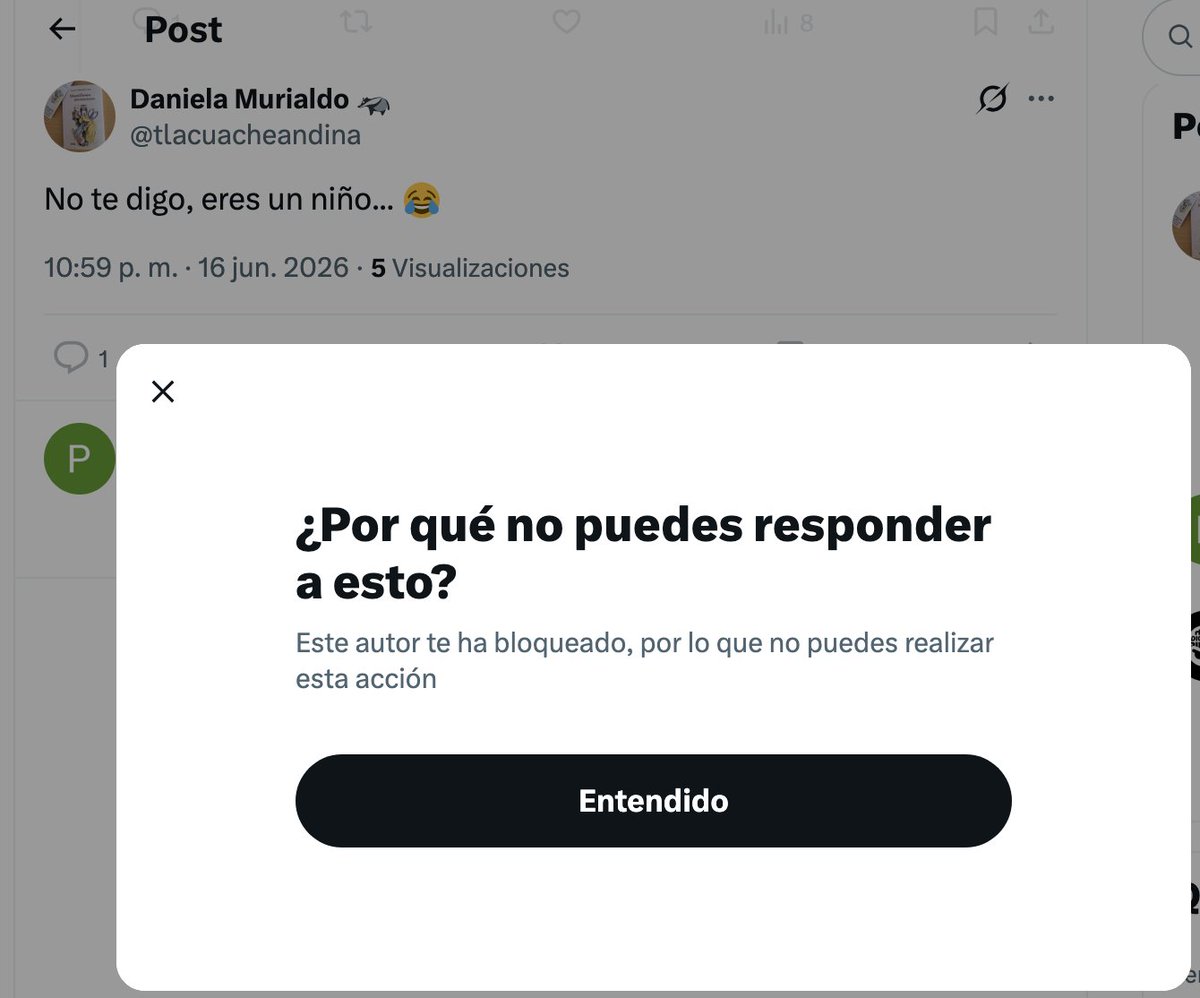 PabloGo20766916's tweet photo. @tipitoenojado Los seguidores del idiota de Tipito como Daniela no se la bancan: insultan y bloquean. https://t.co/c1xNN1VlkZ