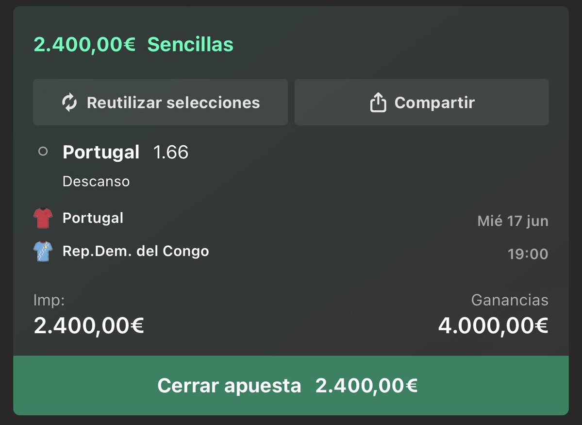 ApuestasCobrich's tweet photo. Quería meterle 240€ y he metido 2.400€ sin querer 🥲

Puedo cerrar pero no se que hacer. La dejo o cierro? Aun tengo tiempo para decidir... https://t.co/B230kKgb8d