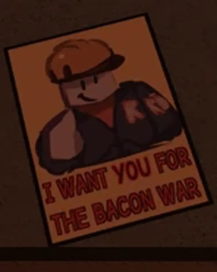 doepopperkike's tweet photo. @ExpMadness @Forsakencov Yeah that is true but it’s also hinted that bm most likely DID participate 
or was aware of the war, as underground war (the bacon war variant) had this propaganda of builder man. and for the award thing, bm didn’t even bother to save one of his employees, john doe. https://t.co/Kum9ZoDujC