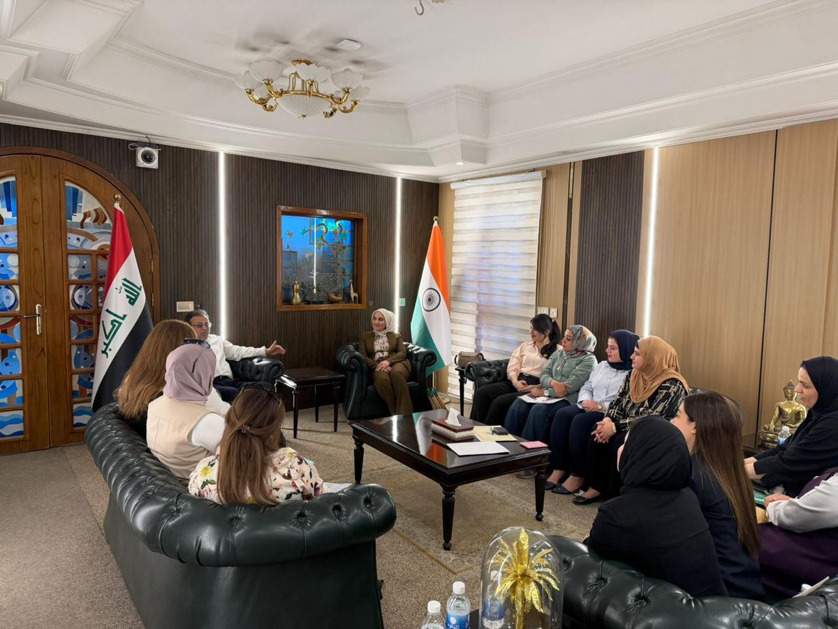 EI_Baghdad's tweet photo. Ambassador Soumen Bagchi met with the 16 participants selected for a specially curated course for professional women of Iraq “Leadership Skills for Women” under the Indian Technical and Economic Cooperation (ITEC) programme of the Government of India.
#MEAIndia #ITEC #CapacityBuilding #WomenLeadership
@MEAIndia @ITECnetwork @PIB_India @IndianDiplomacy @mygovindia