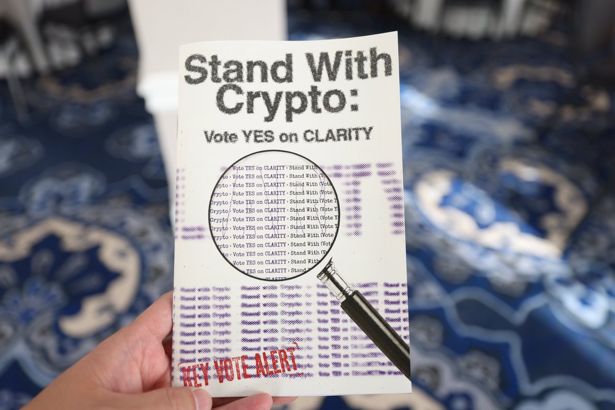 masonlynaugh's tweet photo. This morning in DC: briefing 20 founders, developers, &amp; Chapter Presidents before a day of meetings.

@standwithcrypto is hand-delivering our Key Vote Alert Zine to all 100 Senate offices &amp; highlighting the need for developer protections with @fund_defi. 

It's time for Clarity https://t.co/rGhAgrRhiI