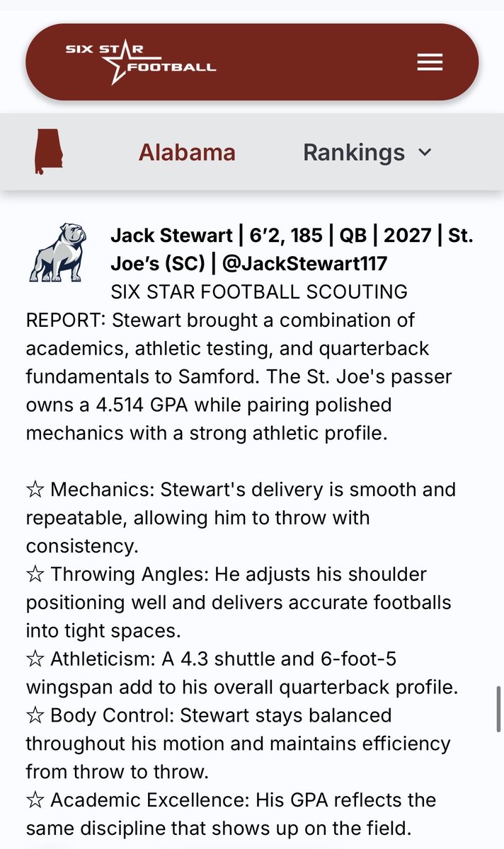 JackStewart117's tweet photo. Thank you @sixstarfootball for the write up!!

@SamfordFootball @sjcsfball @DrewSwinney5 @Coach_Grass @CoachPTyson @Jdjacks45 @CoachEricNash @epoole25 @juliancscs @MarcusDBDav @conner11whelan @MovinChains @QBHitList @FCSNationRadio1 https://t.co/MfQx75xOQ0