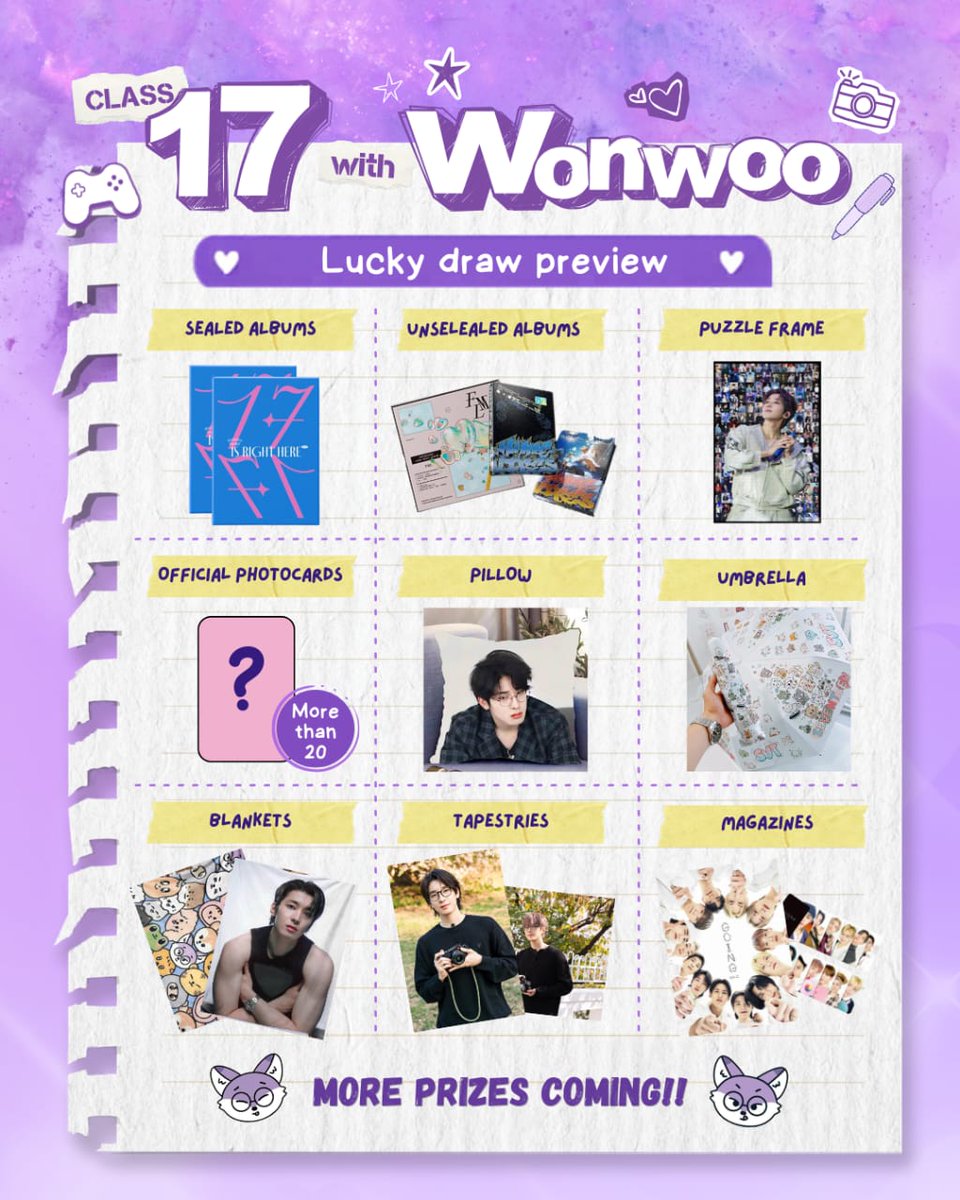 bubbly_fishy's tweet photo. 2026 Wonwoo's CSE LD preview🐈‍⬛💜

Wooooooooo🤩🔥!!!!!

Here's a sneak peek of our lucky draw prizes🫣🎊

So... who's claiming these? 👀🔥

Is it you? Is it me? Say it's us~ 🎤🎶 ehehmmmm😗

 Good luck Caratdeulll!! 🍀✨

#Class17withWonwoo #seventeen  #wonwoo https://t.co/G3kiaZ2dl1