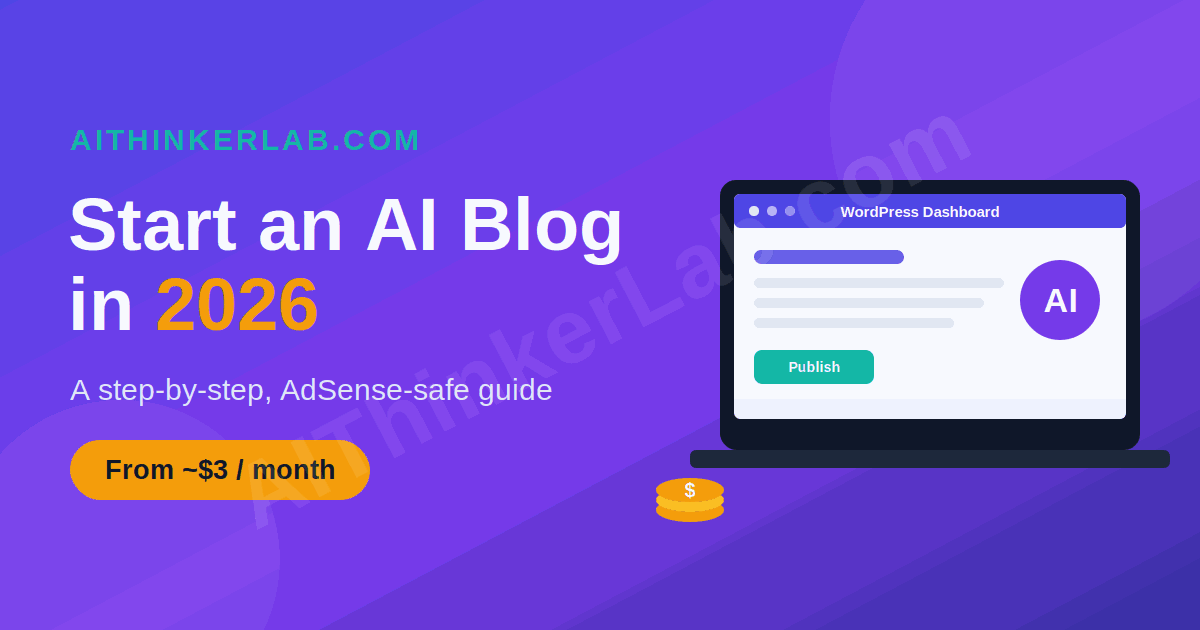 AIThinkerLab's tweet photo. You can start an AI blog in 2026 for about $3/month. But cost was never the hard part. The order is: Platform → Authority → Substance → Surface. Do it backwards (publish 50 AI posts fast) and AdSense rejects you. Full guide: https://t.co/E3WHiMcZ8Y 
#AIblogging #SEO #blogging https://t.co/HpMKMm3uot