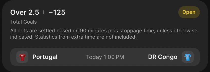 PitchPntProphet's tweet photo. The Bet: Over 2.5 Match Goals
🔹Avg Market Range: -120 to -125
🔹MAX ODDS: -125 (DraftKings)
🛑 WALK AWAY THRESHOLD: Do NOT bet past -130
See “Alt” for reasons
#Portugal #WC #WorldCupTips #WorldCup #ValueBets #FootballPrediction #FootballBets #SportsBettingX #SportsBetting https://t.co/wQgg0WffPk