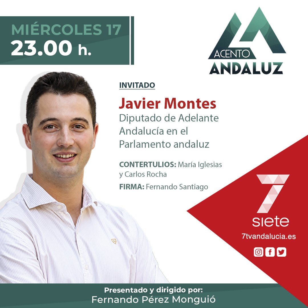 AdelanteAnd_SEV's tweet photo. No te pierdas esta noche la entrevista a nuestro portavoz local y diputado @javimoncej en @7TVAndalucia ☺️ https://t.co/gitKRrJZpJ