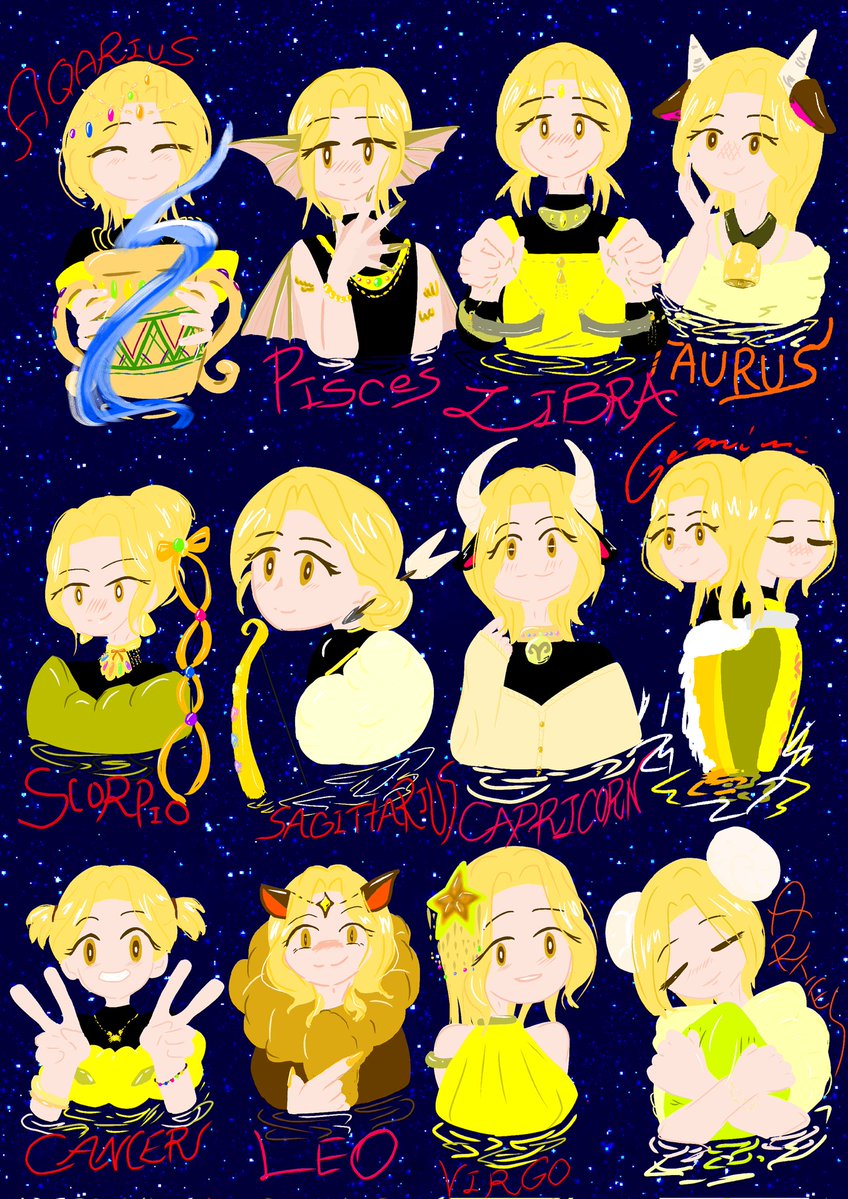 tomybkpr's tweet photo. 12星座モチーフ爽々奈くん描けた〜😭💦💦
縮尺同じに作らなかったのでギチギチになってしまった（笑） https://t.co/zTPJmp14as