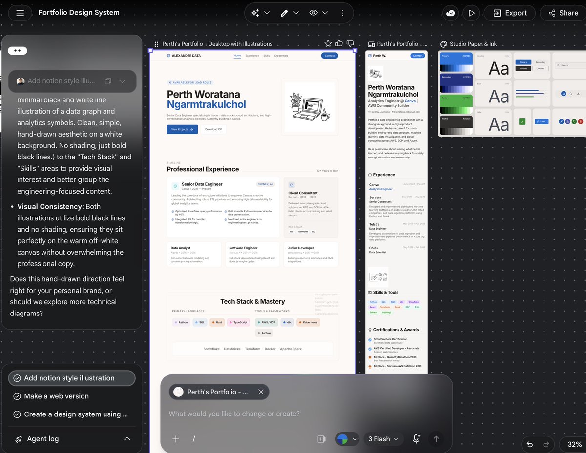 woraperth's tweet photo. Design เว็บ Portfolio ด้วย Google Stitch แบบใช้สไตล์ของ Notion

น้องทำดี ทำถึง สวยมากกกกกก

(วันอาทิตย์นี้มีสอนใน Live เข้าชม Free trial ได้ เดี๋ยวแปะในคอมเม้นท์ให้ครับ) https://t.co/CG7mdYhy8R