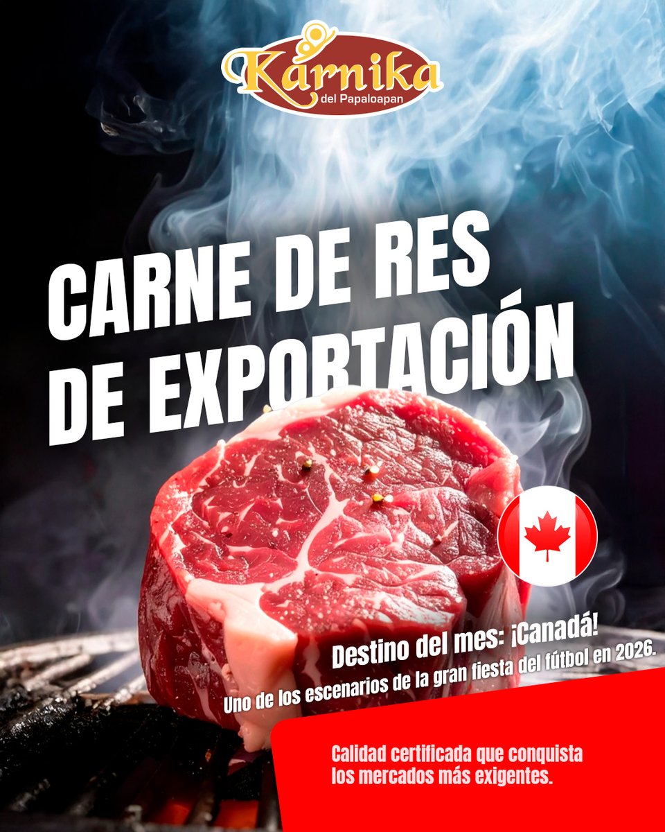 CDipcen's tweet photo. ¿Sabías que la carne de res mexicana brilla con fuerza en el norte del continente? 🇲🇽✈️🇨🇦

En este año en que el fútbol mundial capta la atención del planeta ⚽, celebramos nuestras exportaciones a #Canadá, un mercado con los más altos estándares de calidad. 🥩

#ExportaciónRes https://t.co/43saZpu3Ke