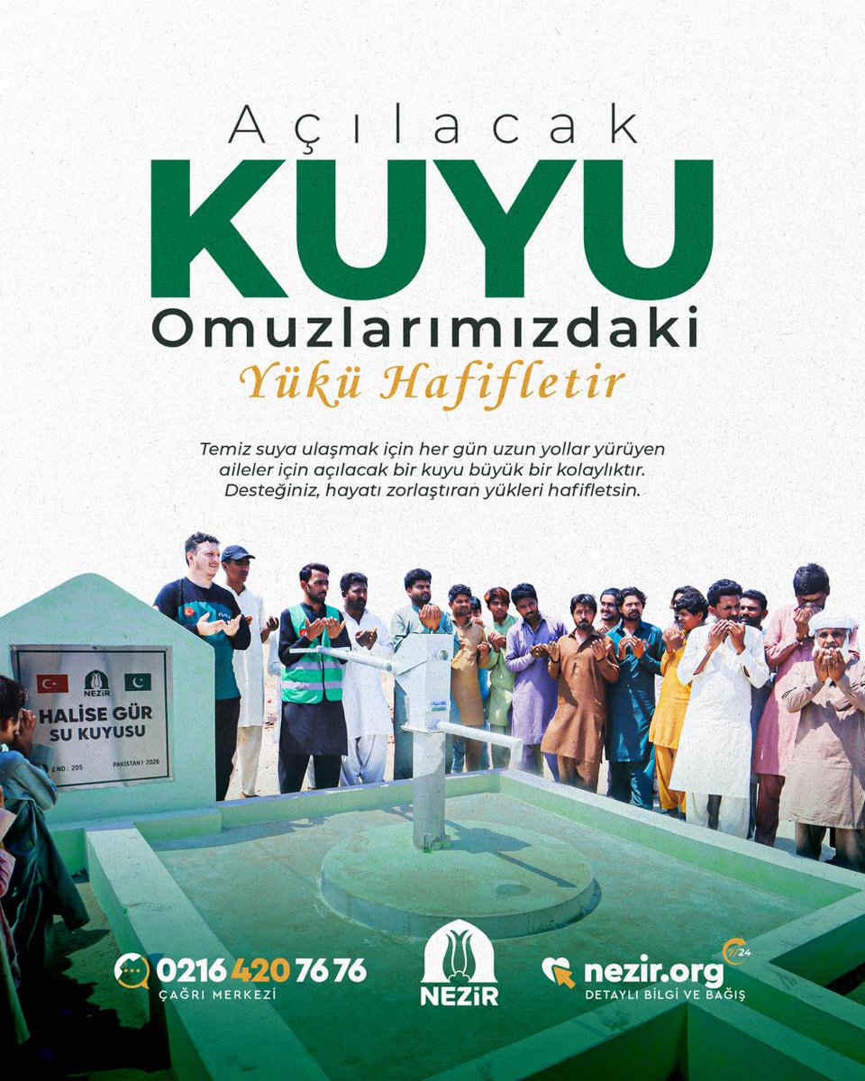 NezirDernegi's tweet photo. Açılacak Kuyu Omuzlarımızdaki Yükü Hafifletir

Temiz suya ulaşmak için her gün uzun yollar yürüyen aileler için açılacak bir kuyu büyük bir kolaylıktır. 

Desteğiniz, hayatı zorlaştıran yükleri hafifletsin.

1 Su Kuyusu Bedeli: 2.700 Dolar

1 Su Kuyusu Hissesi: 180 Dolar

🌐 Online su kuyusu bağışı: https://t.co/FJy89Dwe3e

☎️ 0216 420 76 76

💬 0501 285 76 76

#Nezir #SuKuyusu
