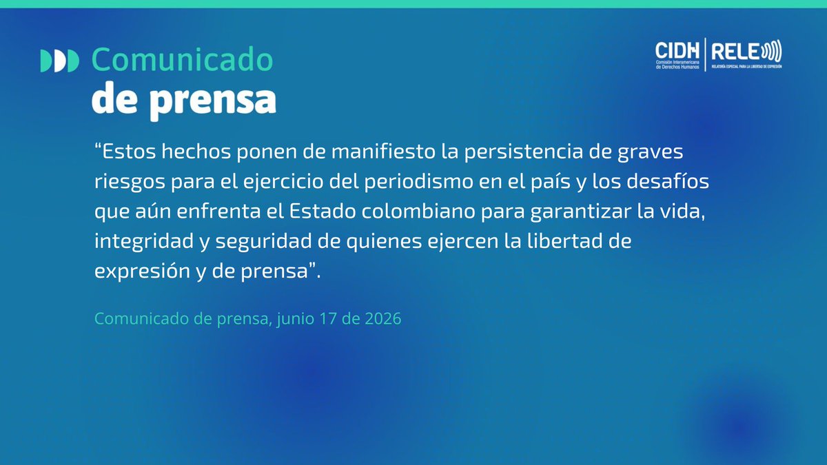 RELE_CIDH's tweet photo. 📢Comunicado: #Colombia: La @RELE_CIDH condena asesinato del periodista Cristian Herrera y advierte ambiente hostil para el ejercicio del periodismo en el país

El comunicado: https://t.co/1XdzFlpTn7 https://t.co/CToUf8BrIv