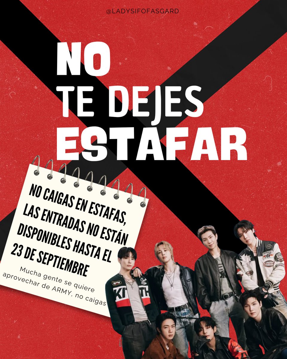 ladysifofasgard's tweet photo. ‼️ NO TE DEJES ESTAFAR‼️

❌️ NADIE te puede transferir entradas que todavía no existen y los comprobantes pueden ser truchos.

❌️ Que alguien tenga una foto de los chicos o en su perfil diga "va a ver a BTS" no quiere decir que sea ARMY o que sea de confianza 

❌️ Con el live viewing JUSTO salió que oh casualidad venden entradas para el 24, NO CAIGAS 

Los estafadores estás SIEMPRE en todas las redes sociales y  sobretodo hay mucha gente grande que no entiende mucho y son de esas personas que tratan de aprovecharse. 

Los escraches en redes después de que te estafan no sirven de nada, tu plata no la vas a recuperar, evita eso y NO caigas. 

Sé que todxs queremos ir, pero es preferible no ir y conversar tu plata a no ir y perder tu plata.