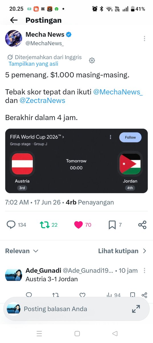 Ade_Gunadi1998's tweet photo. My guess was correct 4
but I didn't get the prize @MechaNews_ @ZectraNews 
#wordcup #pialdunia2026 https://t.co/fRmT8tWKGf
