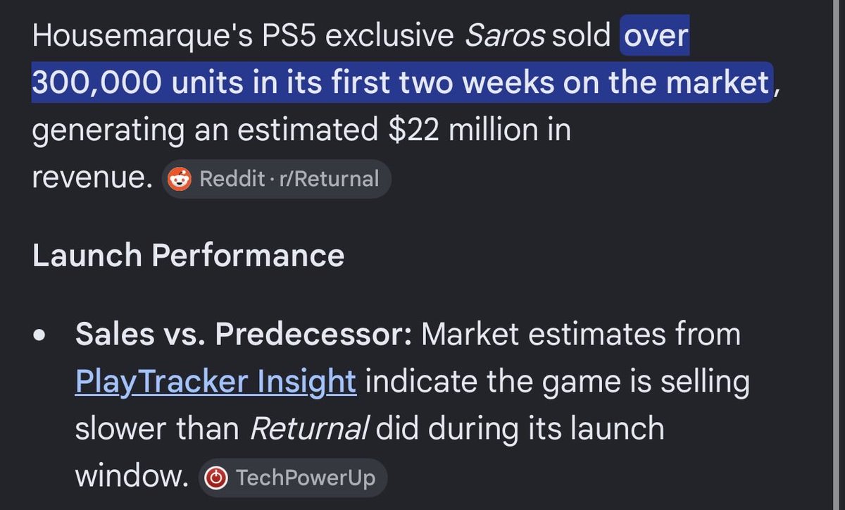 RelativeGaminHb's tweet photo. They really do talk so much shit huh, Saros made the studio a profit, and returnal sold even better. https://t.co/FxfSK4qW6x