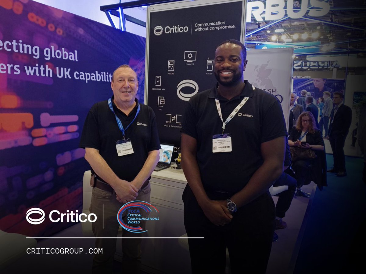 criticogroup's tweet photo. The conversations continue at TCCA Critical Communications World 2026 🤝 ! 

Dion and Mark are on hand to discuss critical communications, operational resilience and the challenges facing organisations across the UK and Ireland.

📍 ESN Pavilion https://t.co/DD60cTA3VA