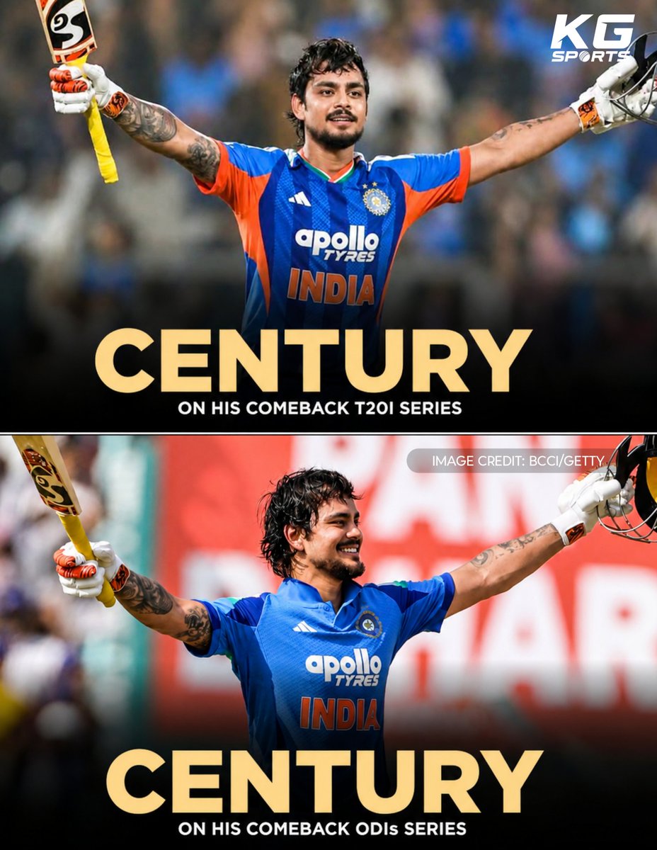 TheKGSports's tweet photo. Century on comeback T20I Return.  
Century on comeback ODI Return.  

Ishan Kishan is not just coming back… he’s taking over! 💥💯  

Making every single opportunity COUNT. The comeback king is here! 🔥

#IshanKishan #TeamIndia #INDvsAFG https://t.co/IYB1YjUNGf