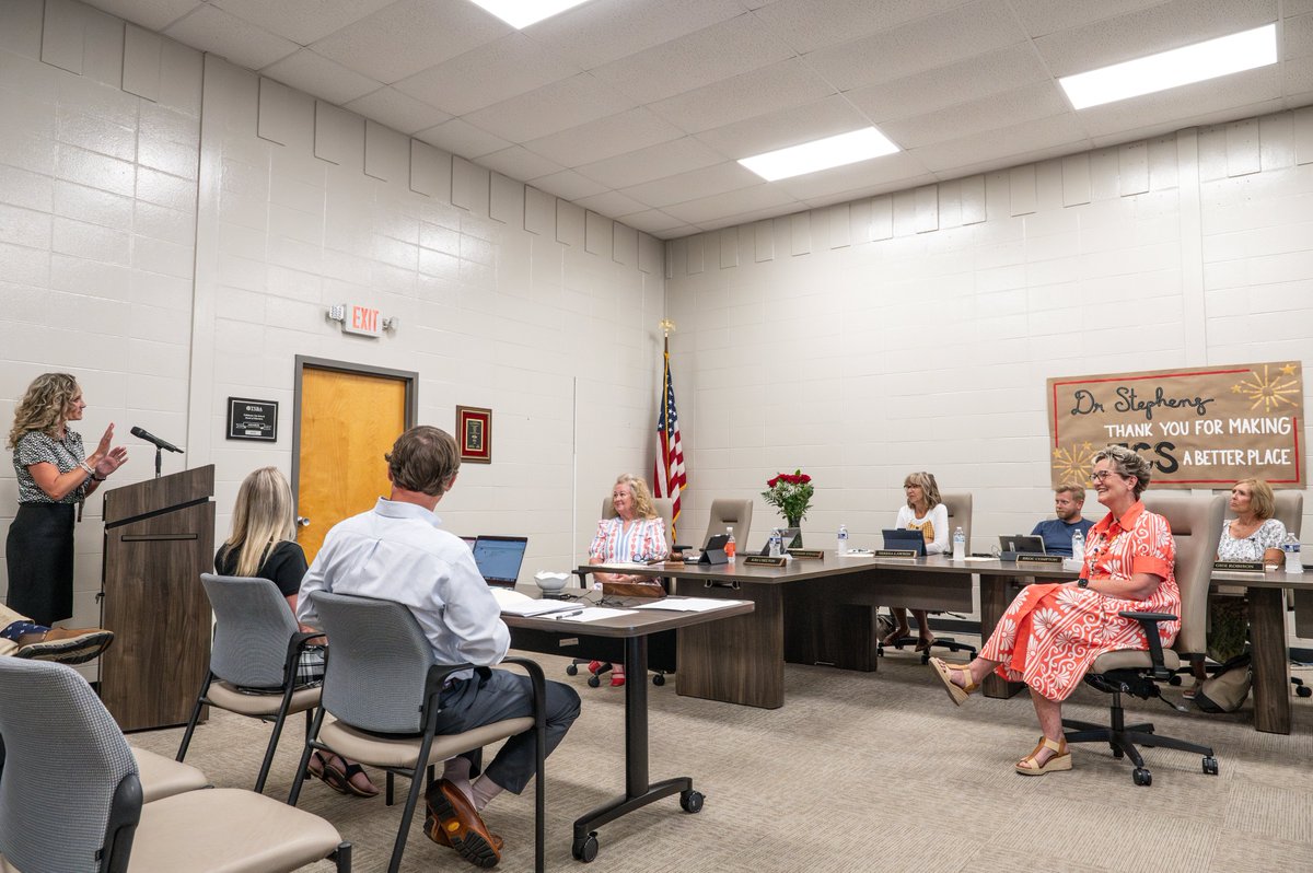 TCSPublic's tweet photo. During its Tuesday meeting, the TCS Board of Education celebrated the person who loves celebrating everybody else in the district, TCS Director of Schools Dr. Catherine Stephens. https://t.co/dVB8mPyd00