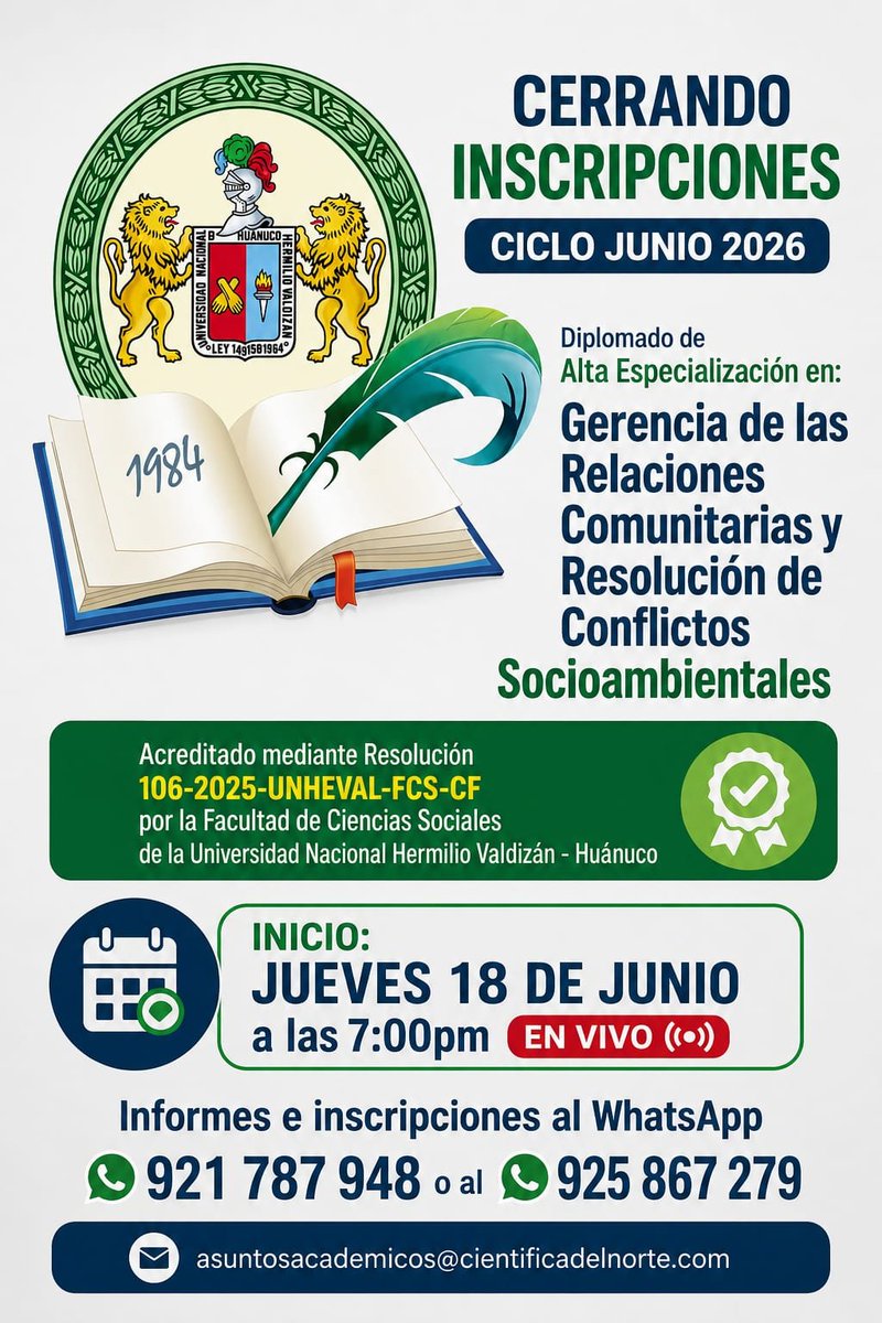 Carolpardave's tweet photo. #Hoy estamos #Finalizando las #Inscripciones al #Diplomado de #Alta #Especialización en👇🏻 📌 𝐆𝐄𝐑𝐄𝐍𝐂𝐈𝐀 𝐃𝐄 𝐋𝐀𝐒 𝐑𝐄𝐋𝐀𝐂𝐈𝐎𝐍𝐄𝐒 𝐂𝐎𝐌𝐔𝐍𝐈𝐓𝐀𝐑𝐈𝐀𝐒 𝐘 𝐑𝐄𝐒𝐎𝐋𝐔𝐂𝐈𝐎𝐍 𝐃𝐄 𝐂𝐎𝐍𝐅𝐋𝐈𝐂𝐓𝐎𝐒 𝐒𝐎𝐂𝐈𝐎𝐀𝐌𝐁𝐈𝐄𝐍𝐓𝐀𝐋𝐄𝐒 🙋🏼‍♀️#RelacionesComunitarias https://t.co/AXC9qyD8Gh