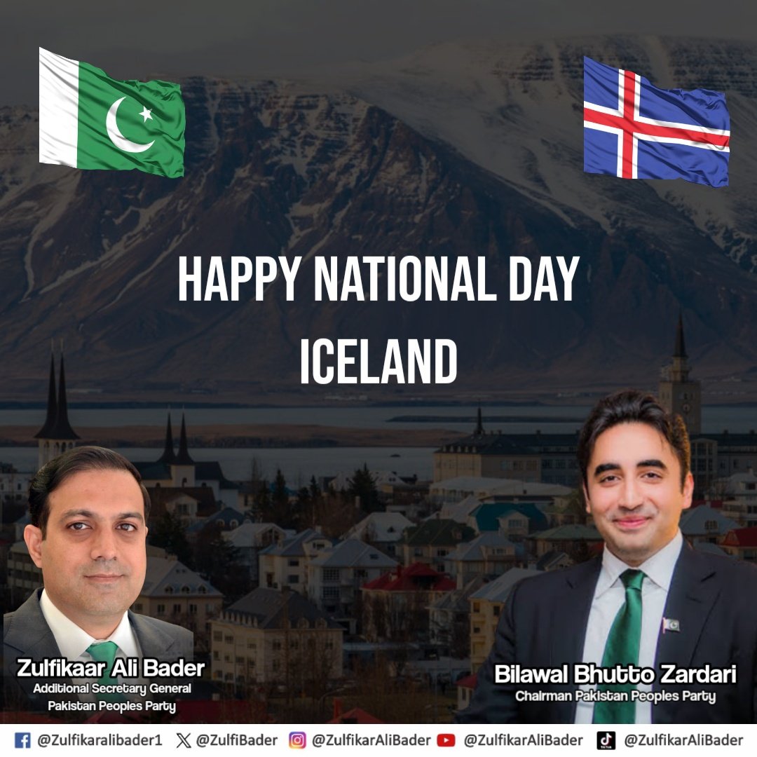 ZulfiBader's tweet photo. On the occasion of the National Day of #Iceland, we extend our heartiest felicitations to its people and Government.

@MFAIceland 
@PakinNorway 

🇵🇰🤝🏻🇮🇸 https://t.co/n1L2yraLa2