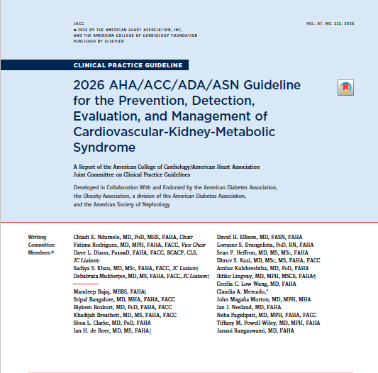 NYUCVDPrevent's tweet photo. Congratulations to our Center member Dr. Sean Heffron on co-authoring the new 2026 AHA/ACC/ADA/ASN Guideline on Cardiovascular-Kidney-Metabolic (CKM) Syndrome - the first guideline focused on #CKMSyndrome.

Read the full guideline in @JACCJournals:
https://t.co/lKBjmoVtM0 https://t.co/cHPR5YwUvt