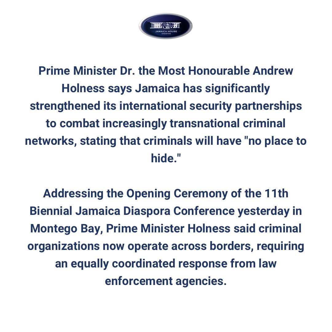AndrewHolnessJM's tweet photo. #PressRelease: Jamaica Expands Global Security Cooperation to Close Off Havens for Criminals. https://t.co/2DBh0TLoai