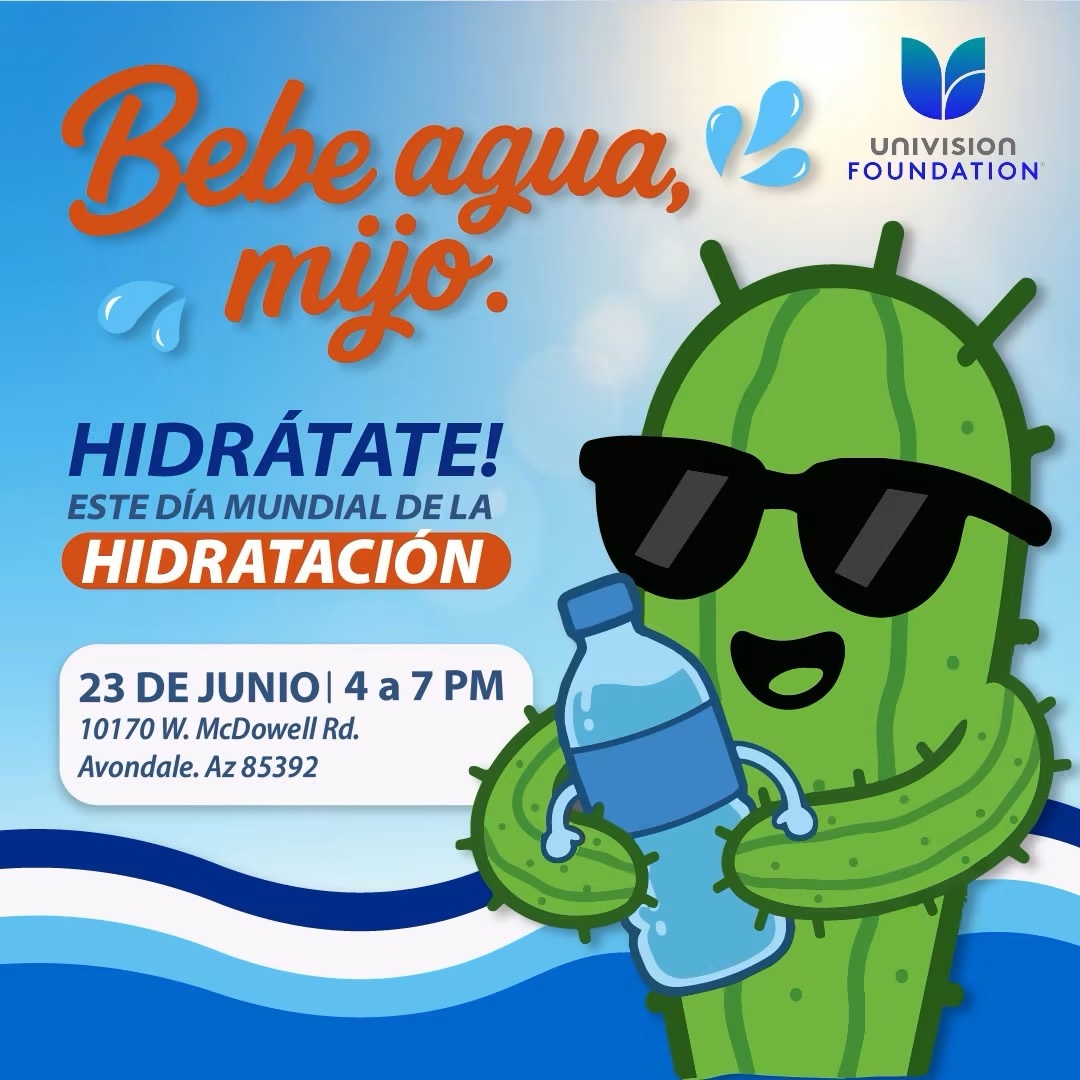 JorgeUNIVISION's tweet photo. ¡Este 23 de junio celebra el Día Nacional de la Hidratación con nosotros! 💧
Acompaña a @elyvenegasradio  y al equipo de promociones de Univision de 4 PM a 7 PM en #PeterPiperPizza (99th Ave &amp; McDowell Rd, Avondale).
🎁 Premios
🎟️ Rifas
✨ Sorpresas
👨‍👩‍👧‍👦¡Te esperamos! https://t.co/7IPe7MEvMM
