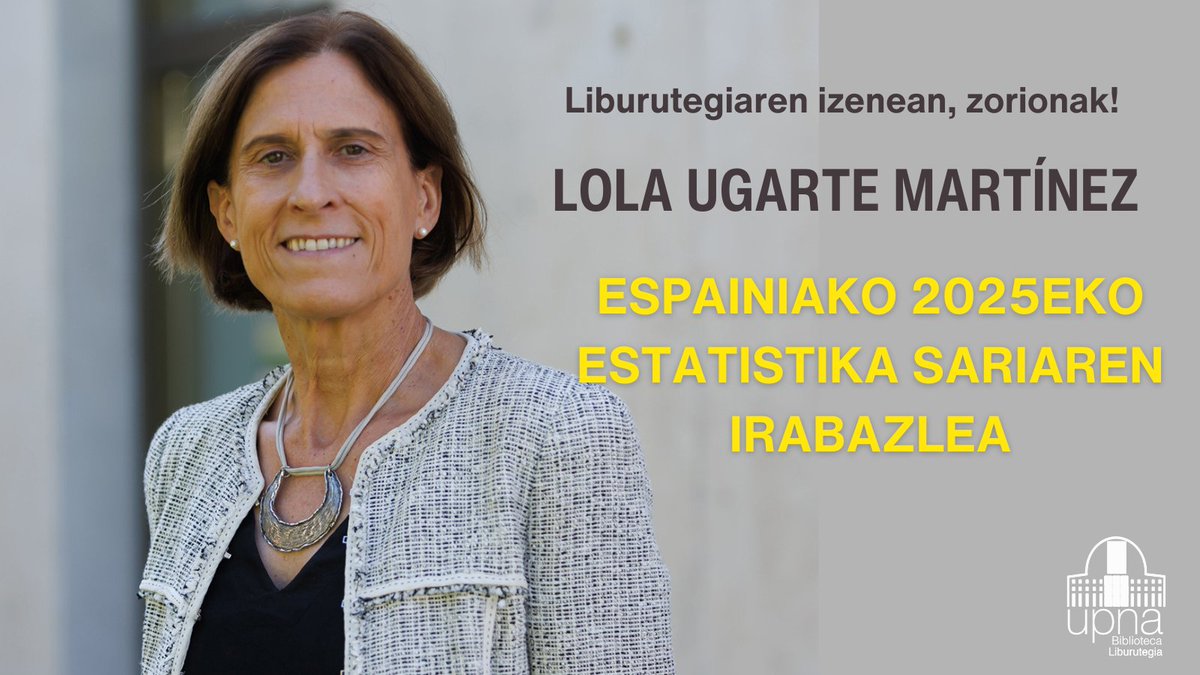 BibliotecaUpna's tweet photo. Lola Ugarte Martínez - Espainiako 2025eko Estatistika Sariaren irabazlea.
Ikertzaileak, bere ibilbide zientifikoan, modelizazio estatistikoa, estatistika espaziala eta espazio-denboraren estatistika jorratu ditu.
Zorionak! @UNavarra https://t.co/OHxrO3b7UH