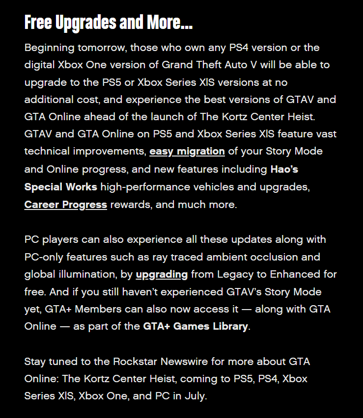 TexFunz2's tweet photo. Free upgrade for #GTAV PS4 or digital Xbox One owners to the PS5 or Xbox Series X|S versions, beginning tomorrow.

https://t.co/1jhEFmpAQT https://t.co/oBTGl1Tj1r