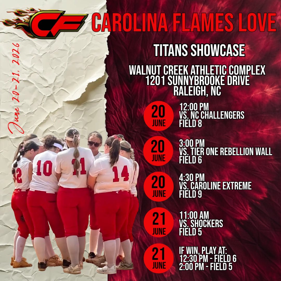 carolinaflames1's tweet photo. Carolina Flames Love is excited to get back on the field at the Titans Showcase in Raleigh, NC. These girls are on fire! Come watch them play this weekend. #flameson3 https://t.co/QeZc8owSIO