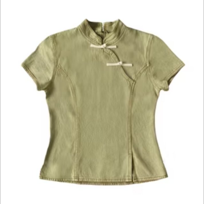 caiaolei's tweet photo. denim cheongsam top short sleeve warna-warnanya cantik banget. https://t.co/5omvFbvQ03