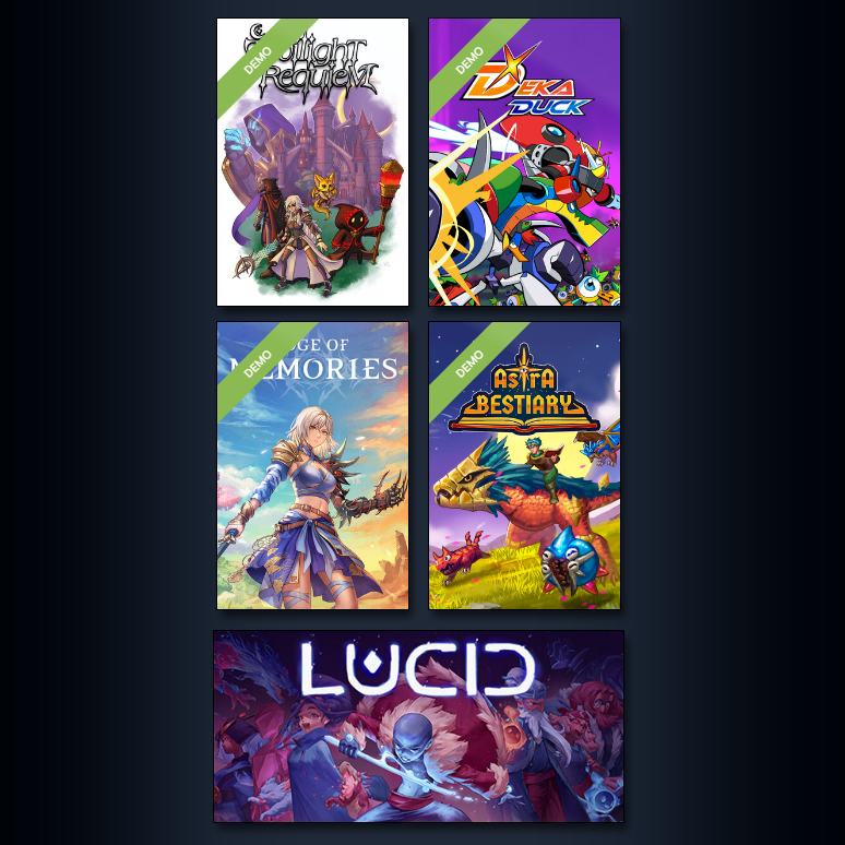 Aemon_Oni's tweet photo. @updog_osaka If we're talking new demo's for NextFest, I'd recommend:
Twilight Requiem by @itskeyexe 
Deka Duck by @GlaucoSilvaArt 
Astra Bestiary by @AstraBestiary 
Edge of Memories by @EOSeries 

And of course, one of the best demo's.. Lucid!
by @_theMatteBlack https://t.co/acLSXDDR2t