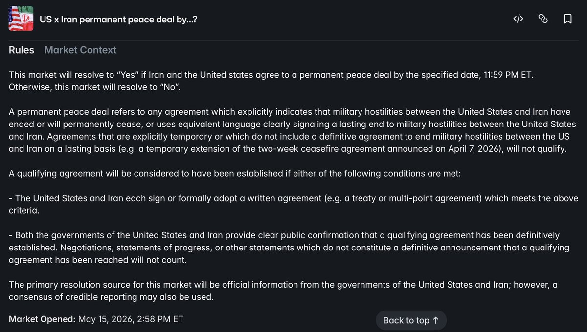 TRUTHONLYPOL's tweet photo. @FBI @TheJusticeDept @SECGov @CFTC 
We would like to draw your attention to #Polymarket, which has caused thousands of traders to lose millions of dollars due to what we believe is coordinated manipulation of the @Polymarket dispute resolution system by #UMA token holders. We sent a request to @Polymarket support. We received no response or intervention. However, we know they are aware of the situation.

The market in question concerns the question of whether the United States and Iran reached a permanent peace deal by June 15, 2026 (https://t.co/ssvRjbmKRS). Over $400 million was wagered on this single market. The terms of the contract were clear: a qualifying agreement had to “explicitly indicate that military hostilities between the United States and Iran have ended or will permanently cease.” Temporary ceasefires and interim agreements, by the market’s own rules, were explicitly excluded.

On June 14, President Trump announced an agreement - but he himself called it an “interim agreement” and a “temporary measure.” (https://t.co/hsszxYasRM); (https://t.co/rjkzdieEUz). His own words confirmed it was NOT a permanent peace deal. As of today, there is still no signed permanent peace treaty between the United States and Iran.
Today, June 17, Trump also stated for the second time that this is not yet final and the deal is still to come. This is confirmed by @Reuters and @guardian  (https://t.co/JeEeqGlJHM); (https://t.co/bTcr7ydBOJ) @axios 

Despite this, UMA token holders have voted overwhelmingly to resolve the market as “YES.” They are effectively ruling that an interim, temporary agreement qualifies as a “permanent peace deal” under the contract, directly contradicting the market’s own rules.

The UMA voting system is not a fair and impartial arbitration process. Investigations by @Bloomberg, @WSJ, @CryptoTimes_io (https://t.co/FjdFjQSjuq); (https://t.co/9wJgxF15Mq) and others have revealed that:

Nine wallets control roughly half of all UMA voting power on Polymarket disputes. A handful of anonymous individuals hold the power to decide the outcome of billions of dollars in contracts. At least 60% of active UMA voters can be linked to live Polymarket trading accounts - meaning they are not neutral arbiters, but active participants in the very markets they are judging. They are referees who also bet on the game. Roughly one in five disputes involves a voter with a direct financial stake in the contract they are ruling on. They are not impartial; they are incentivized to rule in favor of their own positions. "UMA rocks", a platform that allows UMA holders to pool voting power, was forced to remove a committee member in April 2026 over allegations of market manipulation. The system is so compromised that even its own participants have been caught engaging in manipulative conduct.

A Wall Street Journal (@WSJ) investigation found that in most disputed Polymarket markets, over half of the votes come from the ten largest wallets. Polymarket’s disputes are not decided by a fair and decentralized community - they are decided by a handful of anonymous whales who have the power to override the rules and the facts.

This is not a decentralized arbitration system. This is a rigged game. The $400 million Iran peace market is just the latest and perhaps the largest - example of a structural failure that has been building for years. Since January 2026, over 1,150 disputed orders on Polymarket have been decided by this broken UMA voting system. Each dispute is a potential opportunity for manipulation.

We are asking you to investigate this matter thoroughly. The UMA voters who decided to ignore the clear terms of this market have effectively stolen from thousands of traders who played by the rules. They have taken money that does not belong to them. This is not a semantic disagreement - this is fraud.

We also call on you to investigate the broader conflict of interest embedded in Polymarket’s dispute resolution structure. How is it legal for individuals with direct financial stakes in a market to vote on that same market’s outcome? How is it legal for a handful of anonymous wallets to hold the power to decide the fate of $400 million contracts? How is it possible that Polymarket’s own administration claims to have no authority to intervene when a dispute system is being used to defraud its users?

We ask that the appropriate agencies:

1) Investigate the UMA token holders who voted to resolve the Iran peace market as “YES” for potential fraud and market manipulation.

2) Investigate Polymarket dispute resolution system for structural conflicts of interest and potential violations of securities and commodities laws.

3) Investigate whether the concentration of UMA voting power in a small number of wallets constitutes a violation of anti-manipulation rules.

4) Take action to ensure that the $400 million tied to this market is distributed to the traders who followed the rules and bet on “NO” the outcome that the contract’s own terms dictate. The rules were clear. The facts were clear. The only thing that was not clear was the integrity of the system that was supposed to enforce those rules.

Sincerely.

Some media outlets are already covering the situation in this market:
1. @Bloomberg  (https://t.co/fIovgLmL5D)
2. @thenextweb (https://t.co/Di52swPNqu)

#cryptoscam

@FoxNews @CNN @CNNBusiness @crypto @markets @nytimes @nytimesbusiness @nytimestech @washingtonpost @politico @CoinDesk @TheBlockCo @davidzmorris @zhusu @matt_levine @DeItaone 
@PolymarketMoney @PolymarketTrade @PolymarketStory @PolymarketSport @SenWarren @RepMaxineWaters @SenateBanking @zachxbt @Web3Marmot @balajis @ercwl @CryptoGorilla @unusual_whales @MattWallace888 @NewsWire_US
