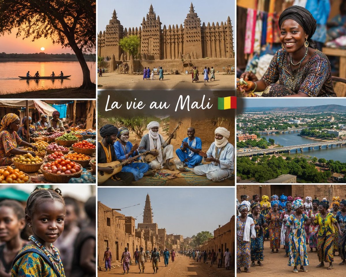 Alice654464194's tweet photo. 🇲🇱✨
La vie au Mali est un mélange riche de traditions, de chaleur humaine et de diversité culturelle. Entre les marchés animés, la musique vibrante et la solidarité des communautés, le quotidien malien reflète une identité forte et authentique au cœur de l’Afrique de l’Ouest. https://t.co/AZ4FGn8VYk