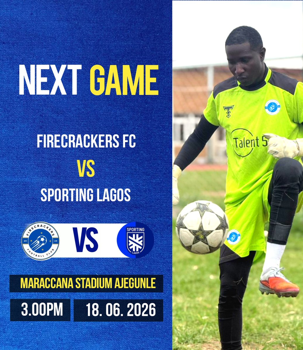 FirecrackersFc's tweet photo. We face @SportingLagos tomorrow in a game that promises to be exciting. Two teams, one pitch, and 90 minutes of passion. https://t.co/6pqzbGX2MC