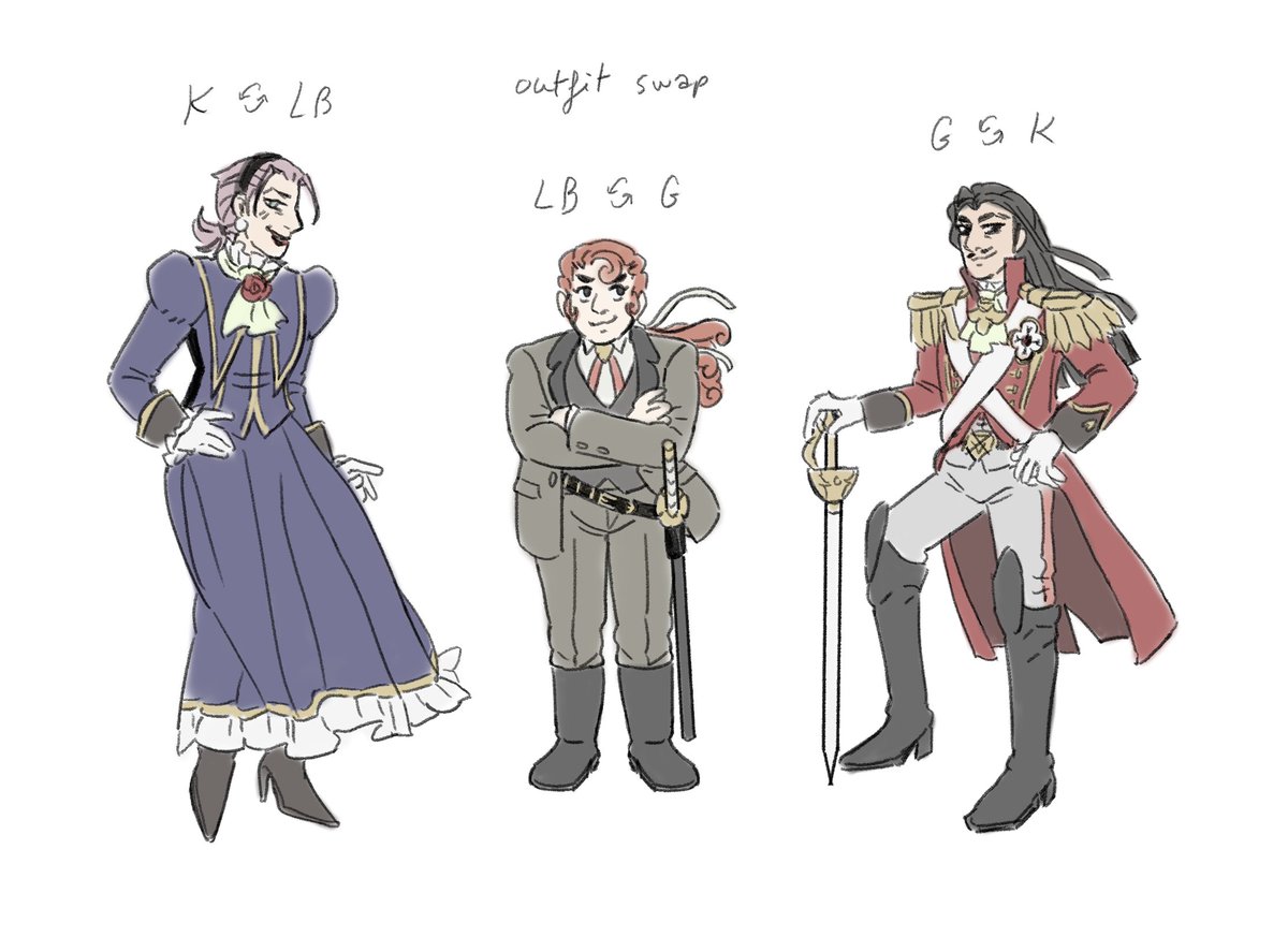 guacatos's tweet photo. /!\ tgaa 2 - dgs 2 spoilers // #gkvweek2026 
since day 4 is a free day, i did an outfit swap!!  these are always funny to do and not very energy consuming so...👍  
#klintvanzieks #ladybarskerville #genshinasogi https://t.co/Fq7FSNJ309