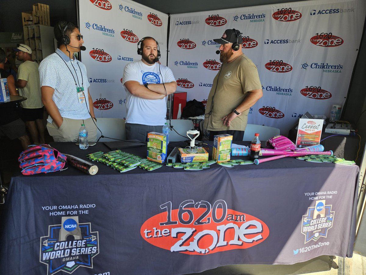 1620TheZone's tweet photo. Talking baseball history with @BoysTown inside the @omahabsbvillage as @mikejschaefer gets you ready for Game 11 of the 2026 Men's College World Series! #MCWS https://t.co/pShCOBLLyj