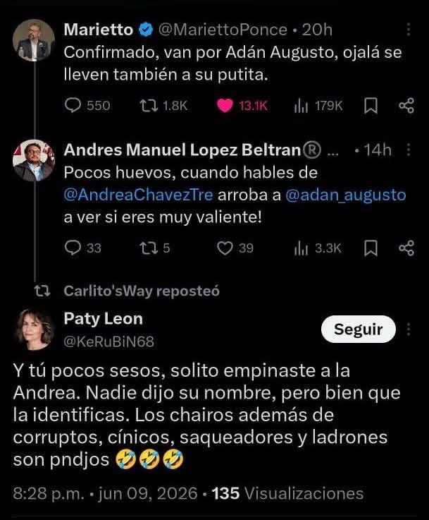 calvo133's tweet photo. @catrina_nortena @MaruCampos_G Jajajaajajaaa y cuanto fue de las caravanas de salud ? Quién las pagó ? Y a cambio de que ? No será que le urge a la putita del bienestar (dicho por Andy) llegar a la gobernatura para pagar esos favores ? https://t.co/zAhKV7u0Q8