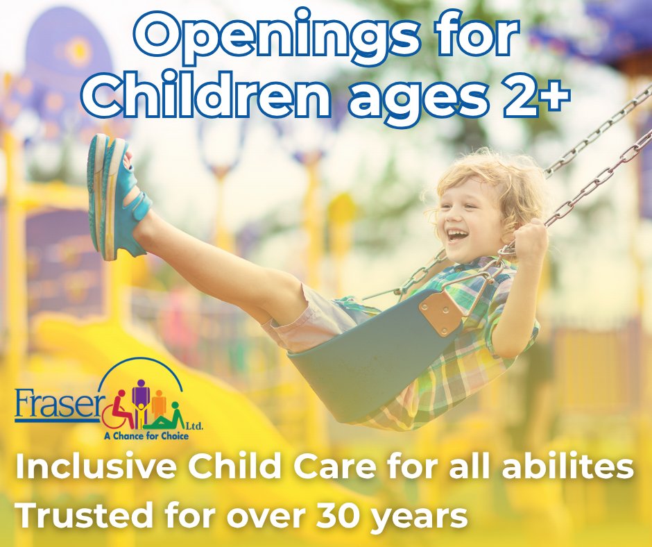 FraserLtd's tweet photo. Child care openings available!

Fraser Child Care has preschool openings for children ages 2 and up.

✔️ Open 6am-6pm, Monday-Friday
✔️ Inclusive care for children of all abilities
✔️ Serving local families for 30+ years

Learn more: https://t.co/Vr4nf4aiH5 https://t.co/3Z0BCgt0Qr