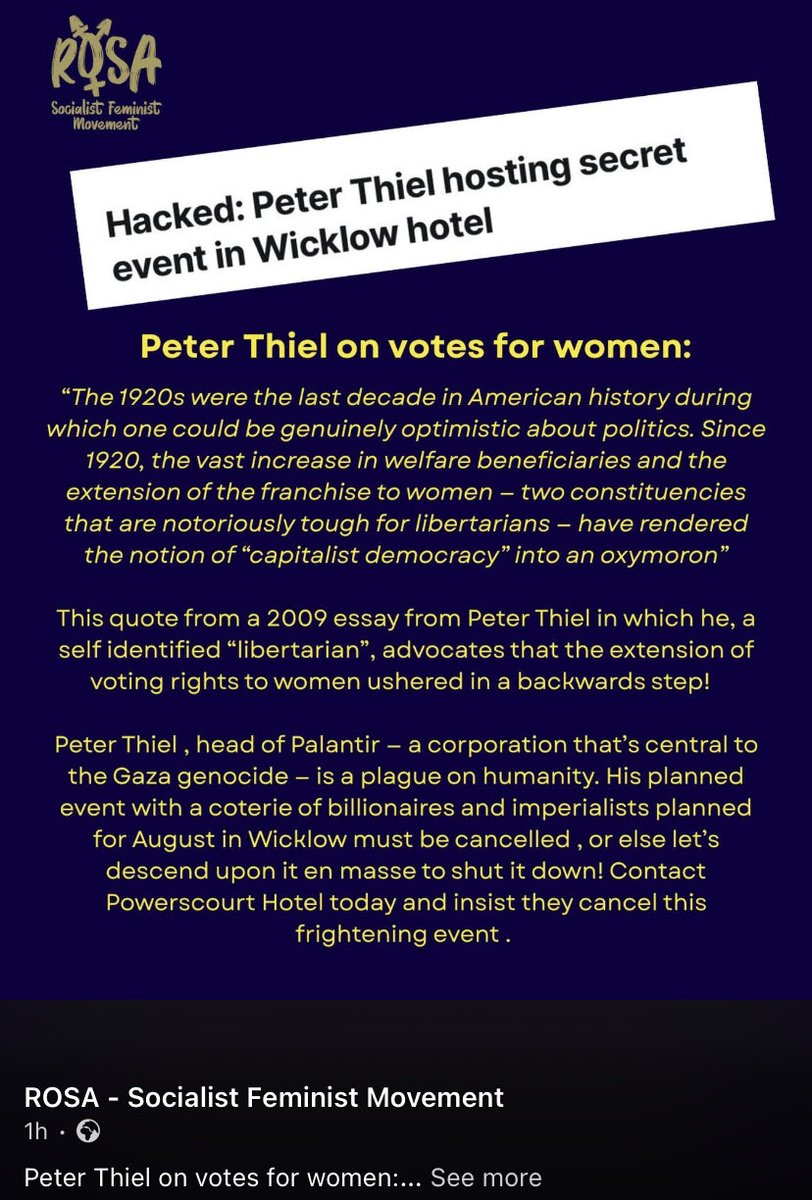 GrainneBlair's tweet photo. #CalltoAction contact Powerscourt Hotel and get this evil billionaire cult group event in Ireland cancelled. We don’t want or need this here. Thank you https://t.co/6dzzOtBprV