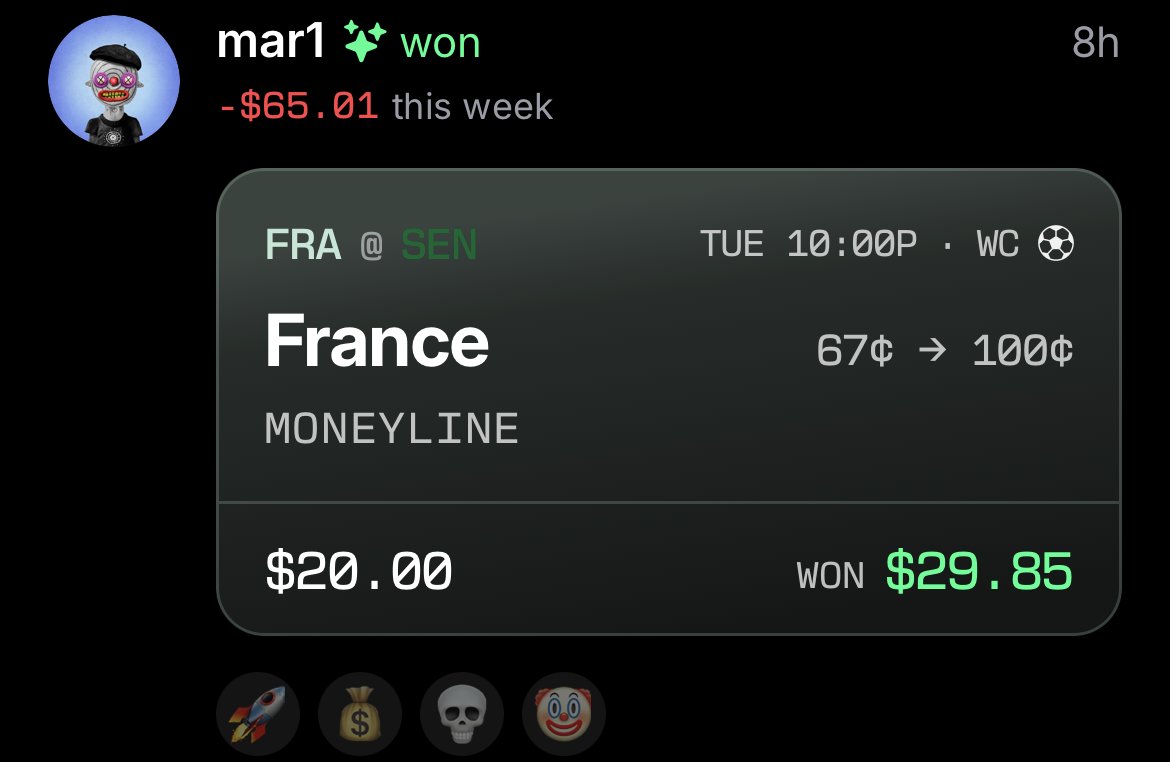 lebaneth's tweet photo. day 1 recap of using @wickdottrade to bet the fifa world cup...

3 bets total, 2 wins and 1 loss. Balance almost at where we started...

1 of winning bets got tailed by traders so we all won together on that... beauty of betting on Wick

What is Wick? Check the thread below 👇 https://t.co/2tCmcX9vHG