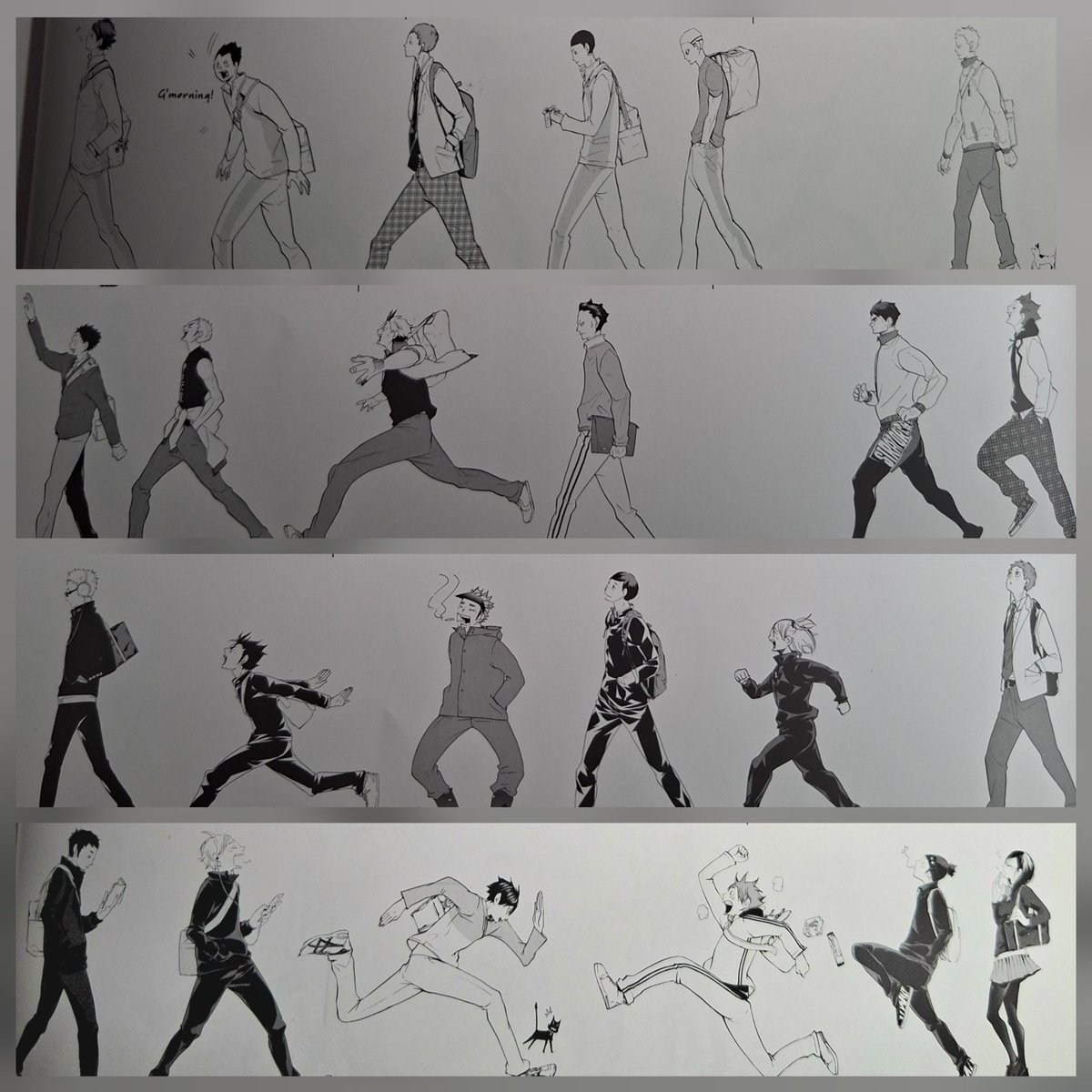 lilstarraf's tweet photo. Haikyuu artbook details:

то как все персонажи идут друг за другом и только кагеяма и хината те кто сталкивается https://t.co/duuGUzN9de