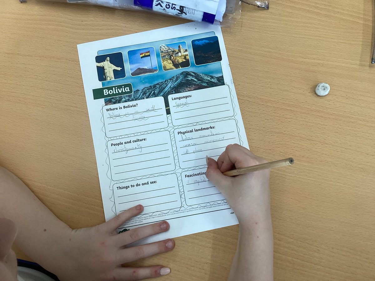 MissBarratt74's tweet photo. Today, on International Week, we discovered lots of exciting things about Bolivian geography. Children made posters, videos, fact files and information leaflets to advertise Bolivia @StJamesCEsth https://t.co/eClRU8ti6u
