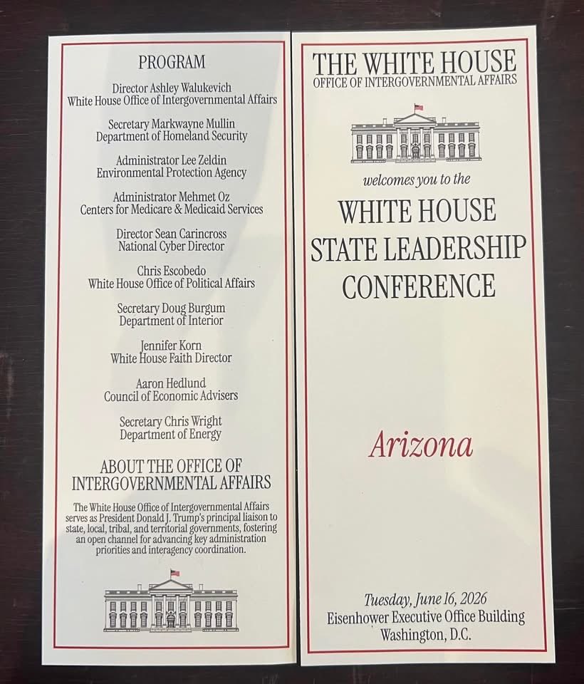 michelepenaaz's tweet photo. Honored to represent AZ at the White House State Leadership Conference in D.C.
I joined fellow AZ leaders to discuss energy, border security, economic growth, healthcare, and strengthening the partnership bet states & the federal govt.
AZ’s voice matters.
#Arizona #LD23 #AZLeg https://t.co/wbeBCeRgD9